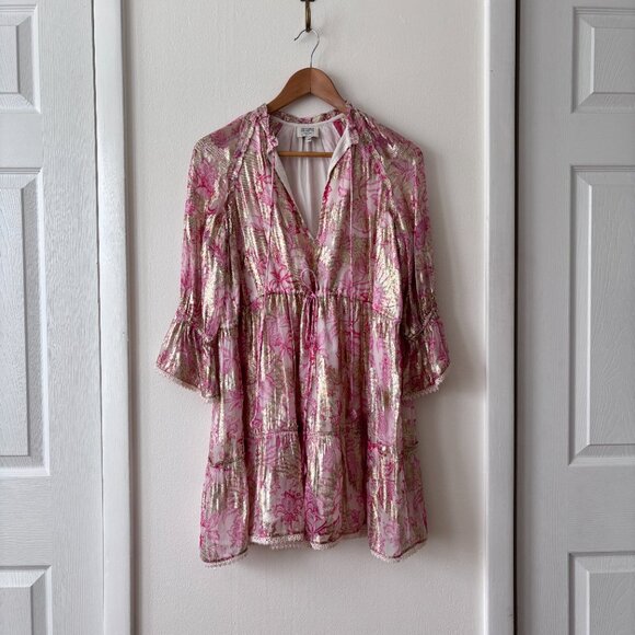 HEMANT & NANDITA Bloom Metallic Georgette Mini Dress in Pink - Picture 2 of 6